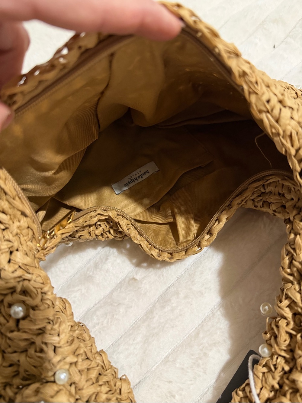 Haute Hippie Tan Woven Pearl-Embellished Shoulder Bag - Picture 2 of 5